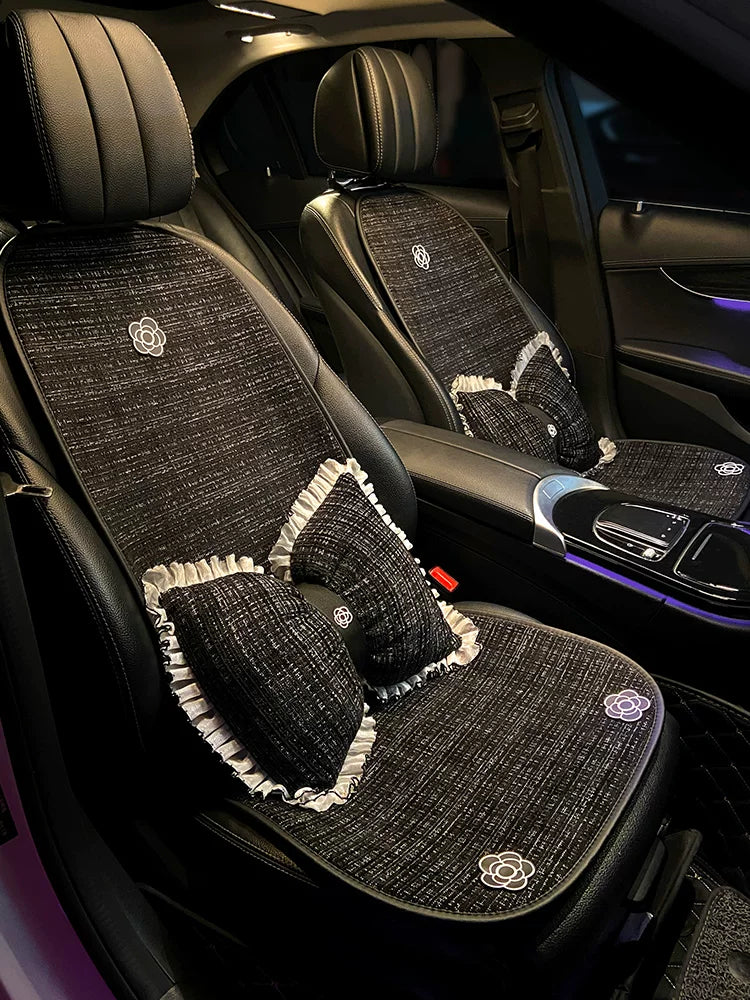 Linen car seat cushions, for all seasons, premium feel, new style, women's seat cover, star-shaped car seat cover and cushion set, five-piece.
