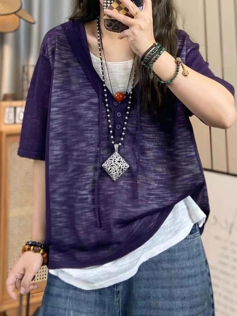 Böyük Ölçülü Yay Boş Başlıqlı Süni İki Parçalı Qısa Qollu Köynək Qadınlar üçün 2026 Yeni Gündəlik Çoxfunksiyalı Moda Rəngli Blok Top