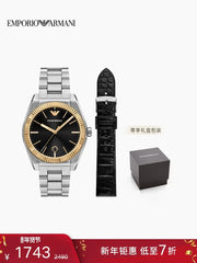 [Yeni il hədiyyəsi] EMPORIO ARMANI Kişilər üçün Kvars Saatı, Paslanmayan Polad Qayış və Dəri Qayışla - Rəsmi