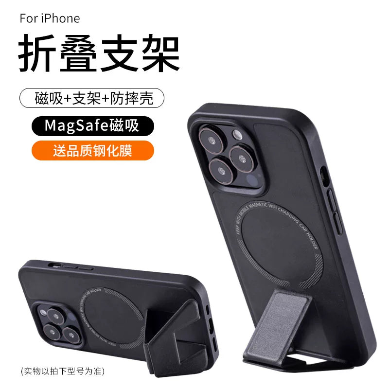 Apple 16 Pro Max telefon korpusu, dayaqlı iPhone 17 üçün tam örtüklü qoruyucu korpus, 13 dəri, 12 düşməyə davamlı, 14 kişi və qadın maqnit simsiz şarj cihazı, AIR dəri narıncı ilə uyğun yeni dəstək nöqtəsi.