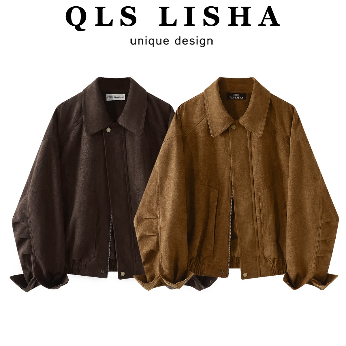 Cholisa Payız/Qış Qadın Paltosu, Unikal Dizayn, Maral Dərisi Zamşa Yaxalıqlı Top, Boş və Rahat Koreya Üslublu Dəri Gödəkçə