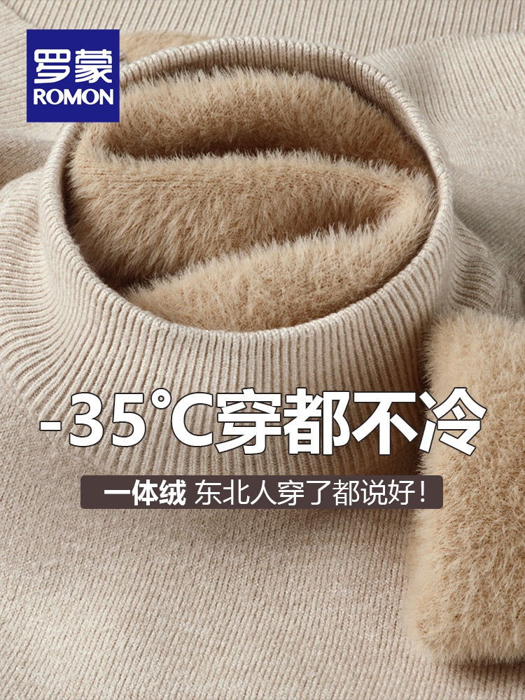 Romon tərəfindən hazırlanmış 2025-ci il Yeni Qış Kişilər üçün Yüksək Yaxalı Trikotaj İsti Əsaslı Sviter, Yun Astarlı