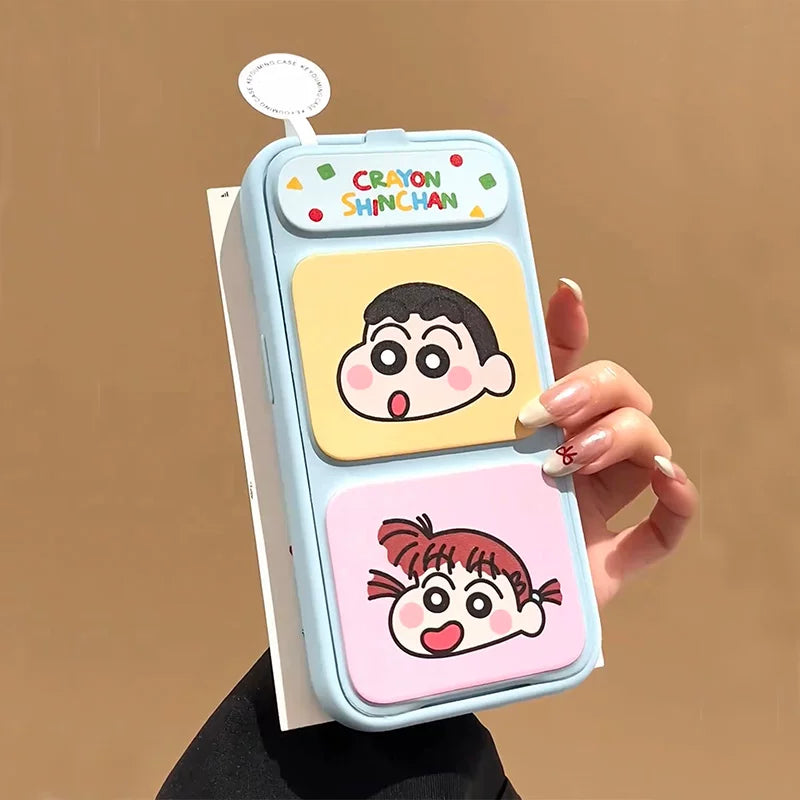 Cizgi filmi rəngli karandaş Shin-chan Apple Xiaomi 17Promax mobil telefon qutusu iPhone16Pro üçün uyğundur maqnit flip dəri tutucu 15/14/13/12/11 Huawei MATE70/p60/50 qoruyucu örtük