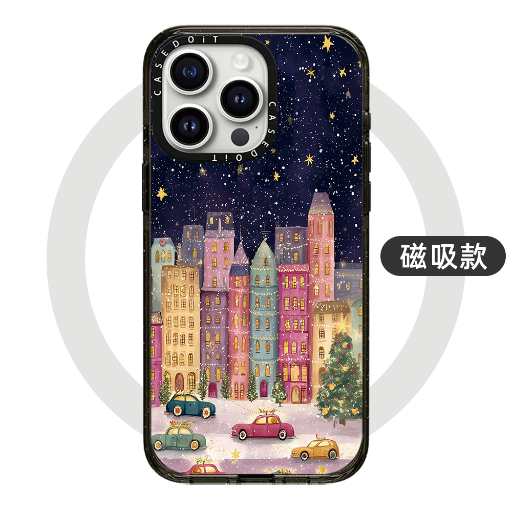 C markası ilə əməkdaşlıq edən MagSafe maqnit Milad rəngli bina və küçə səhnəsi üçün korpus, iPhone 17, 16 Pro Max, Apple 15 Pro, 14 Plus güzgü örtüyü, premium hiss, qadın hava nişləri üçün uyğundur.