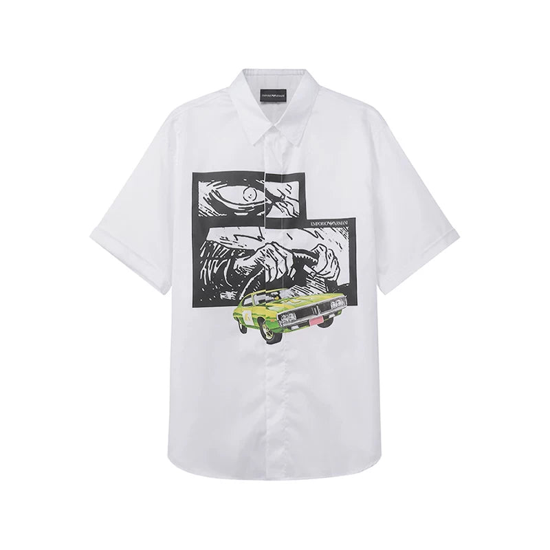 Armani Kişi Yarış Kapsul Kolleksiyası Pambıqdan Boş Forma Uzun/Qısa Qollu Köynək I1CC3I I128C