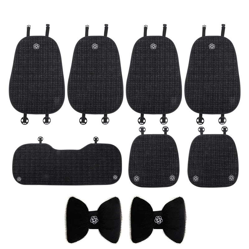 Linen car seat cushions, for all seasons, premium feel, new style, women's seat cover, star-shaped car seat cover and cushion set, five-piece.