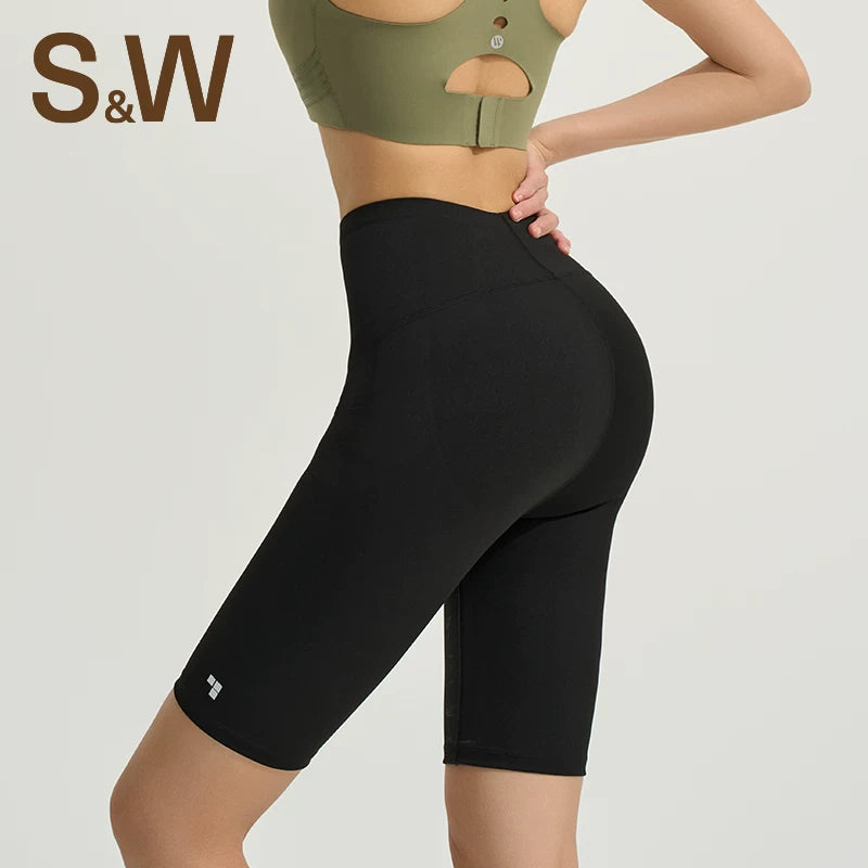 SW Suwei idman yoqa şalvarı qadın fitnes yay nazik beş nöqtəli şort sıx omba qaldıran xarici geyimi qaçış və velosiped şalvarı