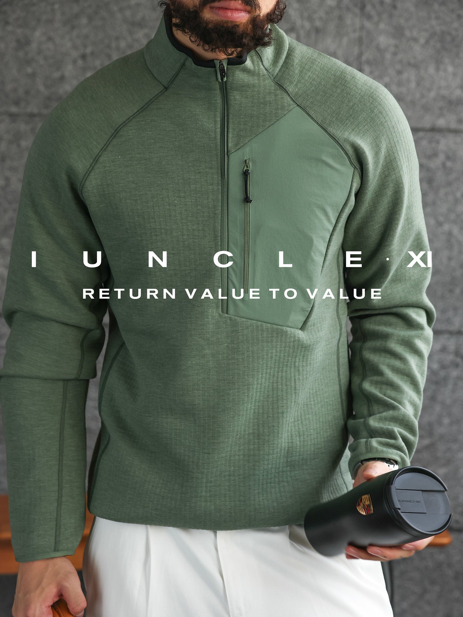 IUNCLEXI [Sərhədsiz Stil] Kişilər üçün İsti Flis Yaxalıqlı Fitnes İdman Yarım Fermuarlı Uzun Qollu Sviter, Payız və Qış İstiliyi