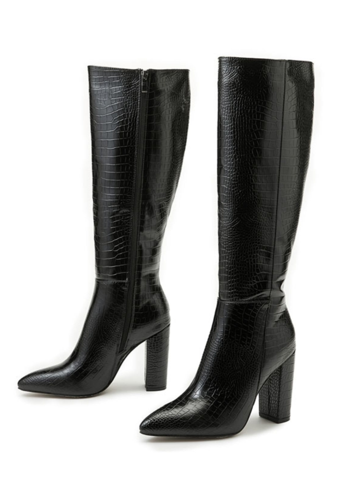 Yeni böyük ölçülü, daş naxışlı, yan fermuarlı, qalın dabanlı, düz rəngdə, qadın çəkmələri.