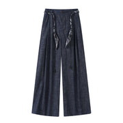 Cholisa Koreya üslubunda retro, yüksək belli, qırçınlı dizaynlı arıqladıcı şalvar, geniş ayaqlı şalvar, erkən payız üçün çoxfunksiyalı boş şalvar.