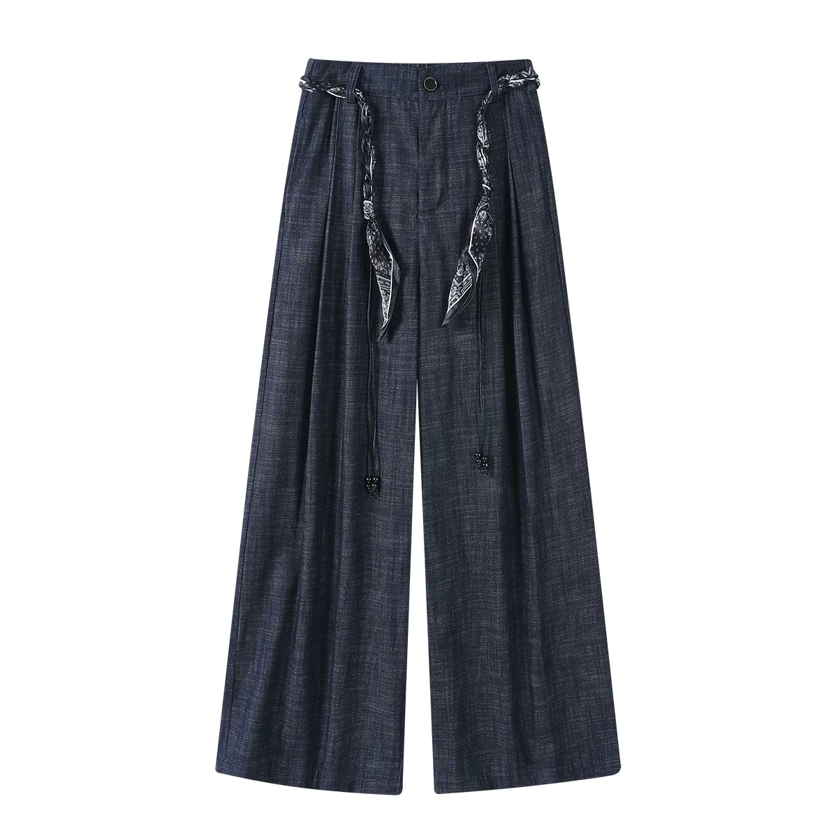 Cholisa Koreya üslubunda retro, yüksək belli, qırçınlı dizaynlı arıqladıcı şalvar, geniş ayaqlı şalvar, erkən payız üçün çoxfunksiyalı boş şalvar.