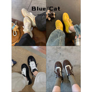 Super soft lambskin~ Maillard brown German sneakers for women, hidden wedge heel, 2025 fall new fashion, lace-up casual shoes.