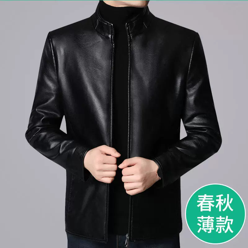 2024 Payız/Qış Yeni Kişilər üçün Yaxalıqlı İşgüzar Gündəlik PU Dəri Gödəkçə, Yun Astarlı və Qalınlaşdırılmış Motosiklet Gödəkçəsi