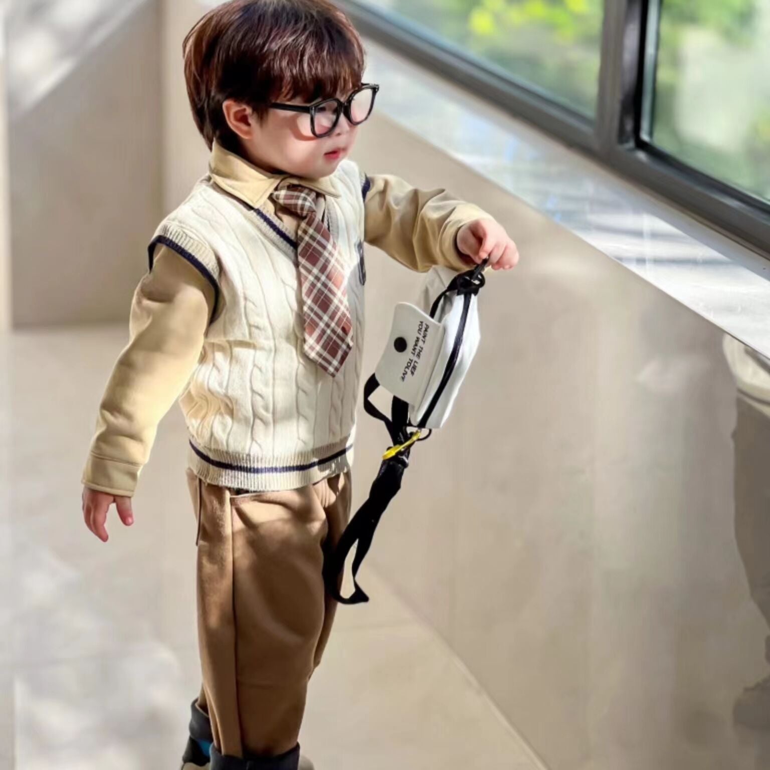 Uşaq yaz və payız geyim dəsti, uşaq qalstuku, preppy stili, uzunqol körpə toxunma jileti, centlmen kostyumu üç hissəli dəst