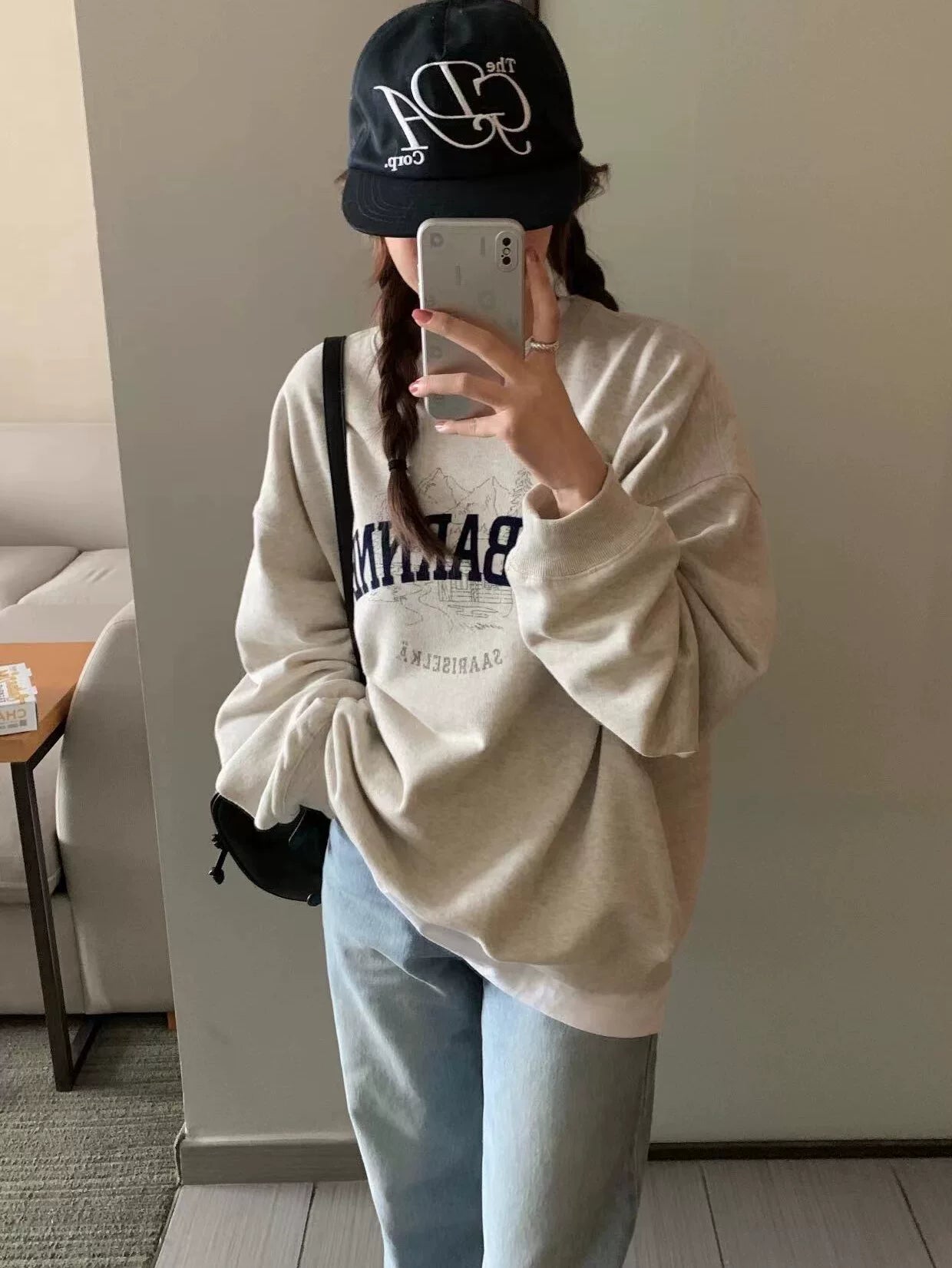 Yüksək keyfiyyətli thebarnnet səkkiz döşlü Koreya hərfli qar dağı naxışlı tənbəl stilli sviter, təmiz pambıqdan hazırlanmış qadın 2025 payız