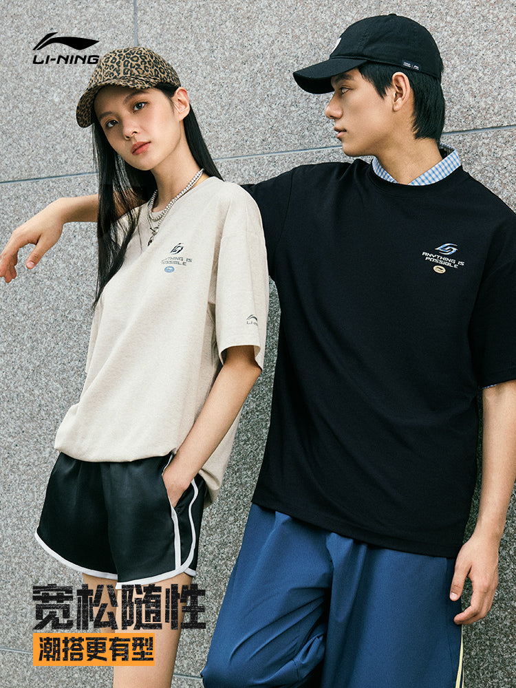 Li Ning Buz İpək Qısaqol Kişi Yay 2026 Yeni Cüt Çap Üst Yuvarlak Yaka Yarımqol Çox Yönlü İdman T-shirti Qadınlar üçün