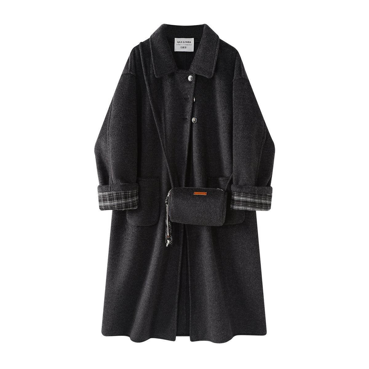 Chorissa Tünd Boz Yun Palto, Payız/Qış İkiüzlü Yun Palto, Qadınlar üçün Orta Uzunluqlu, Hepburn Stilində, Yüksək Səviyyəli Zəriflik Trench Palto