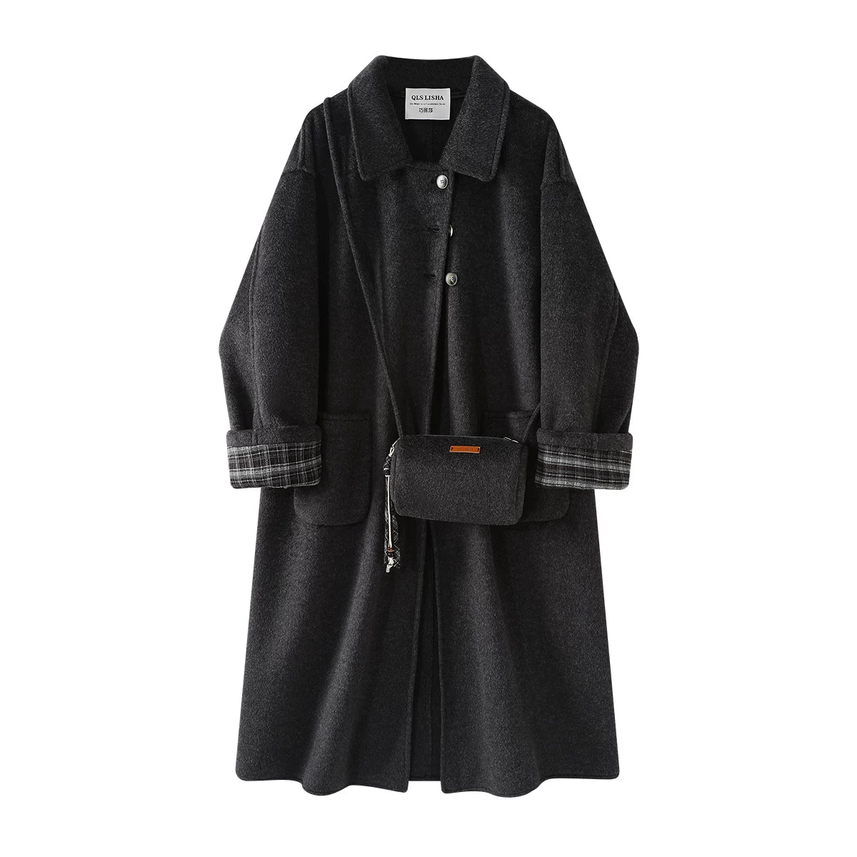 Cholisa Yulaf Əzələli İkiüzlü Qadın Yun Paltosu, 2025 Payız/Qış Koreya Üslubunda Tənbəl Orta Uzunluqlu Trench Palto Yun Palto