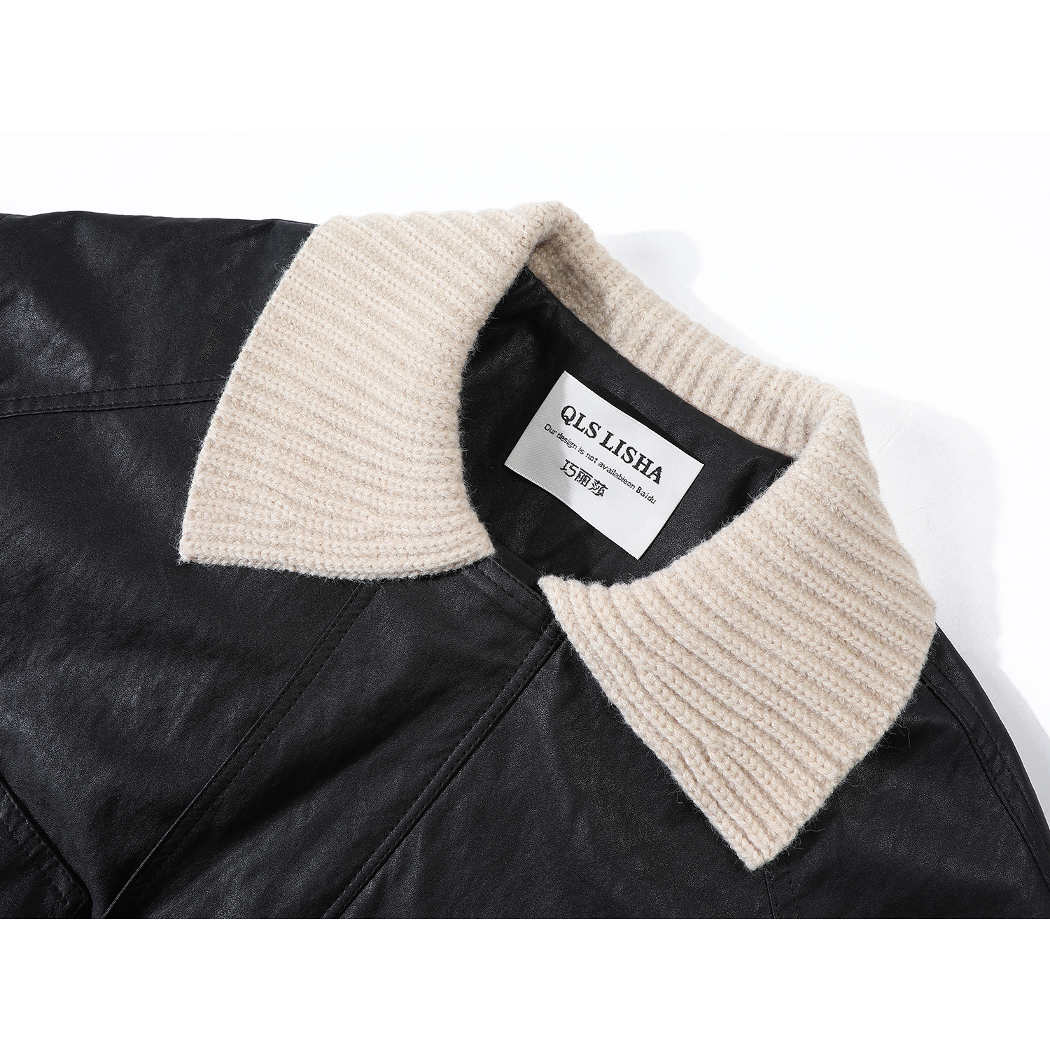 Chorlisa Qara Qəşəng və Sərin Toxunma Yamaqlı Yaxalıqlı PU Dəri Gödəkçə, Payız və Qış üçün Pambıq Yastıqlı Gödəkçə