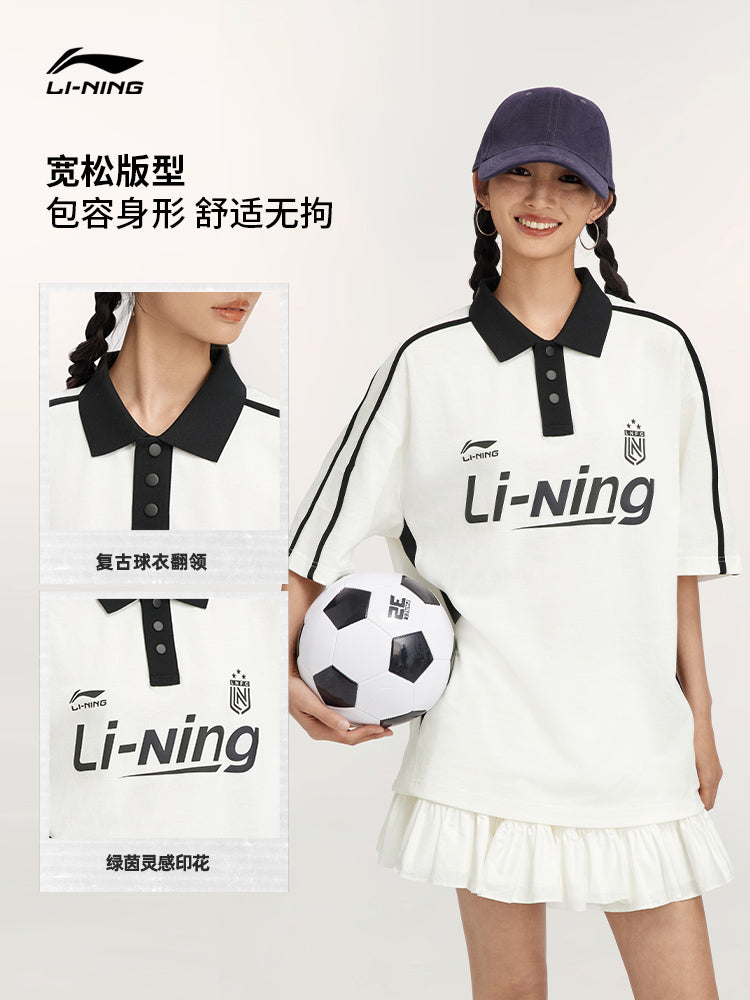 Li Ning POLO kişi köynəyi 2026 yeni cüt yaxa yarımqol üst boş Amerika qısaqol idman köynəyi qadınlar üçün