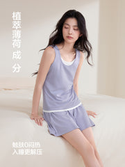 Jingyun [Cool Deep Pijamas 70] Super Soft Modal Pambıq Jilet Pijama Qadın Yay Ev Geyimi Döş Yastıqları ilə