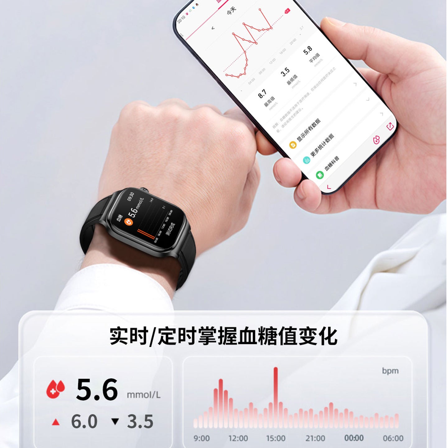 Ağıllı qan şəkəri saatı, qan təzyiqi qolbağı, Bluetooth zəngi, qan lipidləri, sidik turşusu, ürək dərəcəsi, qan oksigeninə nəzarət, EKQ, bədən istiliyi, əhval-ruhiyyə