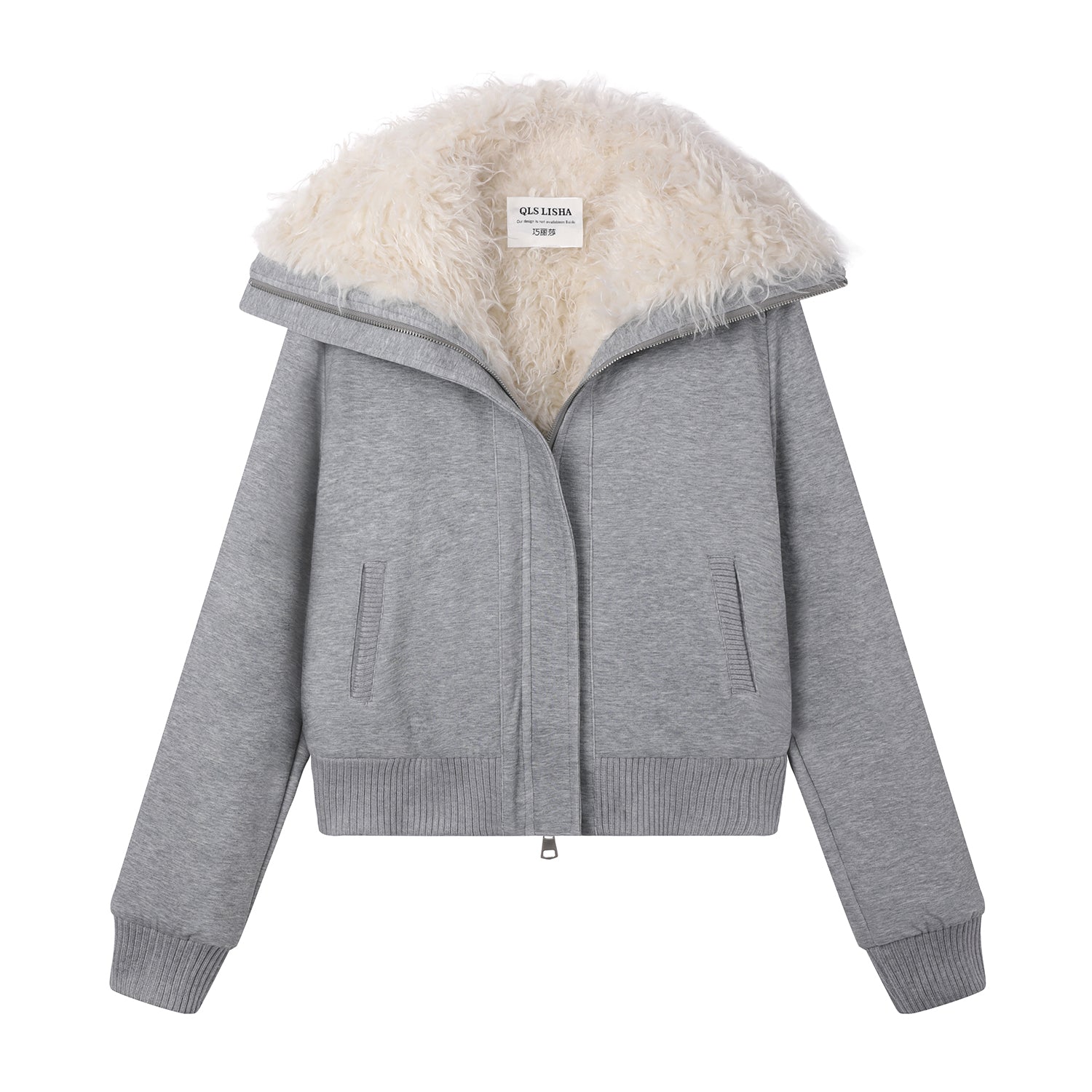 Cholisa Qadınlar üçün Yun Astarlı Qalın Sviter, Payız/Qış 2025 Yeni Populyar Boz Tənbəl Stil Quzu Yunlu Palto