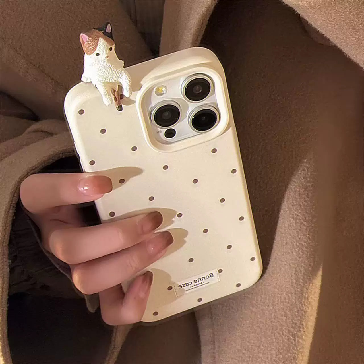 Cute 3D Cat Case for iPhone 16 Pro Max 11 12 13 14 15 17, Dotted Soft Cover