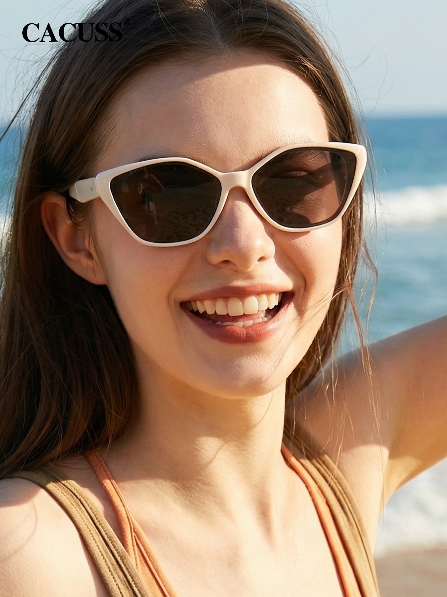CACUSS yeni pişik gözü günəş eynəyi qadın moda trendi yüksək səviyyəli açıq günəşdən qoruyan anti-UV qütblü günəş eynəkləri