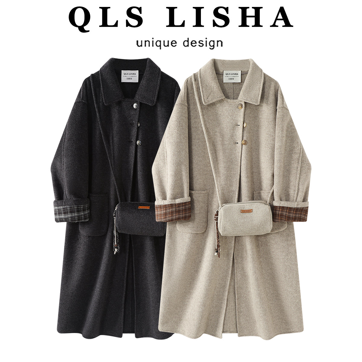 Cholisa Yulaf Əzələli İkiüzlü Qadın Yun Paltosu, 2025 Payız/Qış Koreya Üslubunda Tənbəl Orta Uzunluqlu Trench Palto Yun Palto