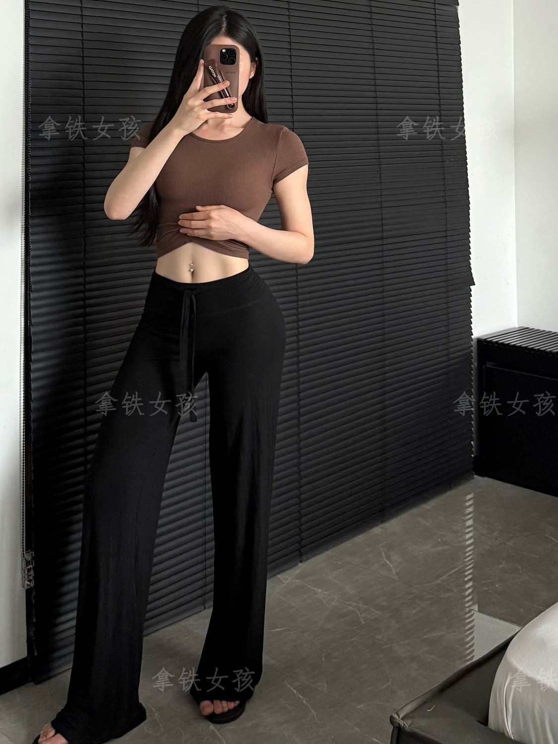Latte Girl Yaz və Yay Fitness Şalvar Gündəlik Şalvar Yüksək Belli Geniş Ayaqlı Şalvar İncə Qadın Çox Yönlü İdman Modal Parça