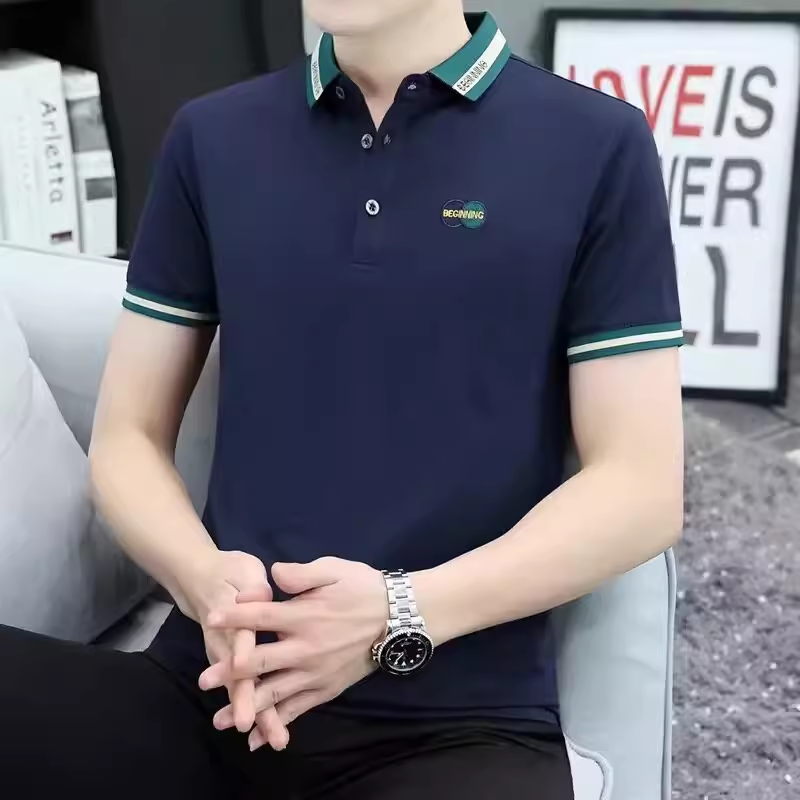 Guangzhou Thirteen Lines Kişi Qısaqol T-shirt Yay 2024 Yeni Polo Üst Yarımqol Kişi T-shirt Geyimi