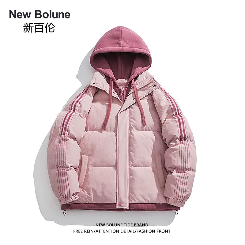 NEW BOLUNE/New Balance Qış Başlıqlı Pambıq Yastıqlı Gödəkçə, Kişilər üçün Yüksək Keyfiyyətli Amerika Retro Qalın Pambıq Yastıqlı Gödəkçə