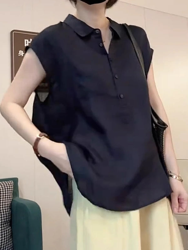 Avropa üslubunda, yüksək keyfiyyətli qara rəngli, qadınlar üçün qısaqol polo köynək, yeni yay üslubunda, arıqladıcı, geniş və çoxfunksiyalı top.