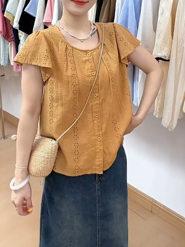 Böyük ölçülü qadınlar üçün fransız üslubunda, içi boş, gənc qısaqol köynək, 2026-cı il yayı, böyük ölçülü qadınlar üçün geniş, arıqladıcı və gözəl köynək.