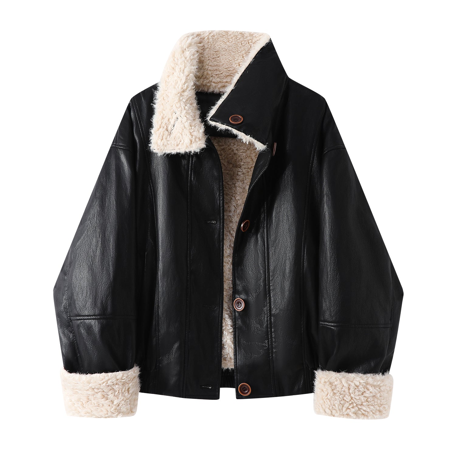 Cholisa Lambswool Dəri Gödəkçə Qadınlar üçün Yun Astarlı Qalınlaşdırılmış 2026 Qış Yeni Motosiklet Gödəkçəsi