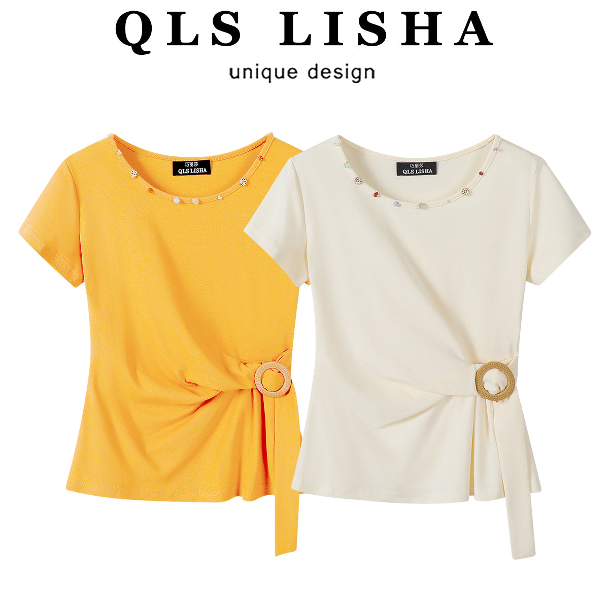 Cholisa-nın dəbli və unikal, belini sıxan dizaynlı, Koreya üslubunda, gənc və yaraşıqlı, qısaqol super şirin qadın yay futbolkası.