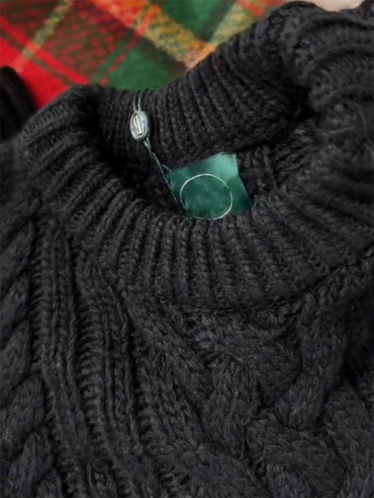 Avropa üslubunda yüksək keyfiyyətli qara kabel toxunuşlu qalın yun toxunuşlu top, payız və qış Puyuan üslubunda, boş və yumşaq sviter