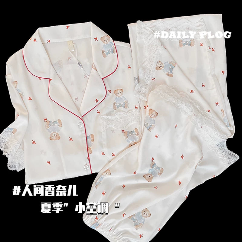 Qadınlar üçün Catman buz ipək pijama nazik 2026 yeni qısaqol şalvar üç parça dəsti yüksək səviyyəli ev geyimi dəsti