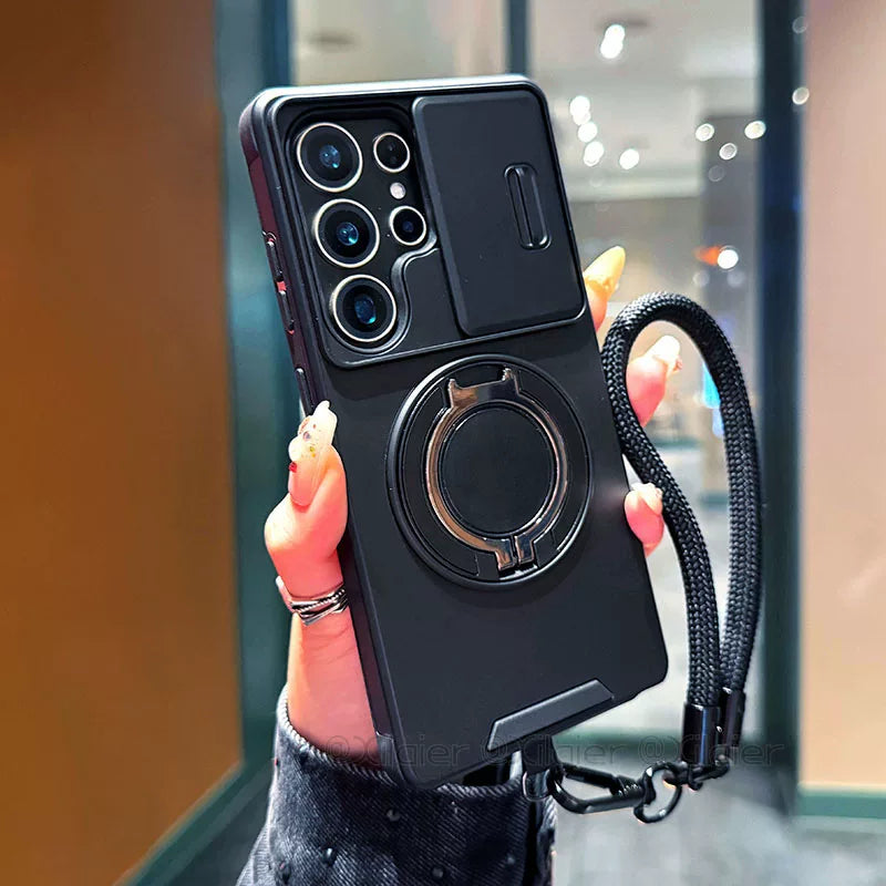 Samsung Galaxy S25 Ultra sürüşən linzalı telefon korpusu, S24 Plus maqnit dayağı, A17 yaradıcı dizaynı, S23 tam örtüklü linza, S20FE premium hiss, düşməyə davamlı yeni A56 modeli, qayışlı A55 ilə uyğun gəlir.