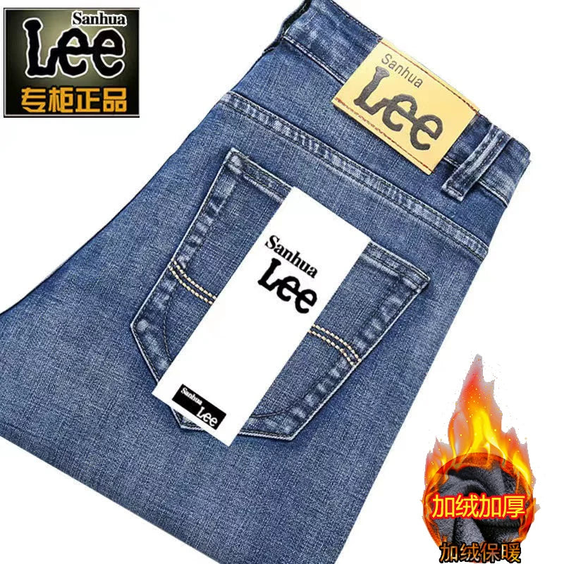 Payız/Qış üçün Kişilər üçün Qalın Yun Astarlı Cins Şalvar, İşgüzar Üslubda, Boş Formada, Düz Ayaqlı, Gündəlik, Uzun Şalvar, Elastik, Davamlı və Geyilməyə Davamlı