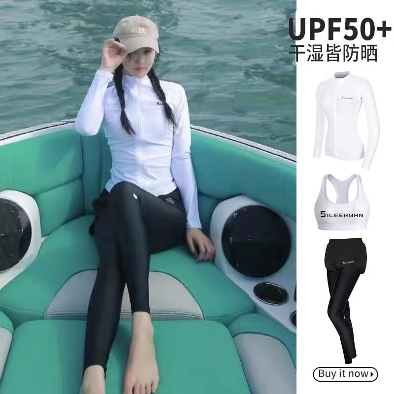 Yeni dalğıc kostyumu meduza kostyumu snorkeling arıqlayan qadınlar üçün sadə sörfinq çimərlik paltarı uzunqol şalvar günəşdən qoruyan tez quruyan çimərlik kostyumu