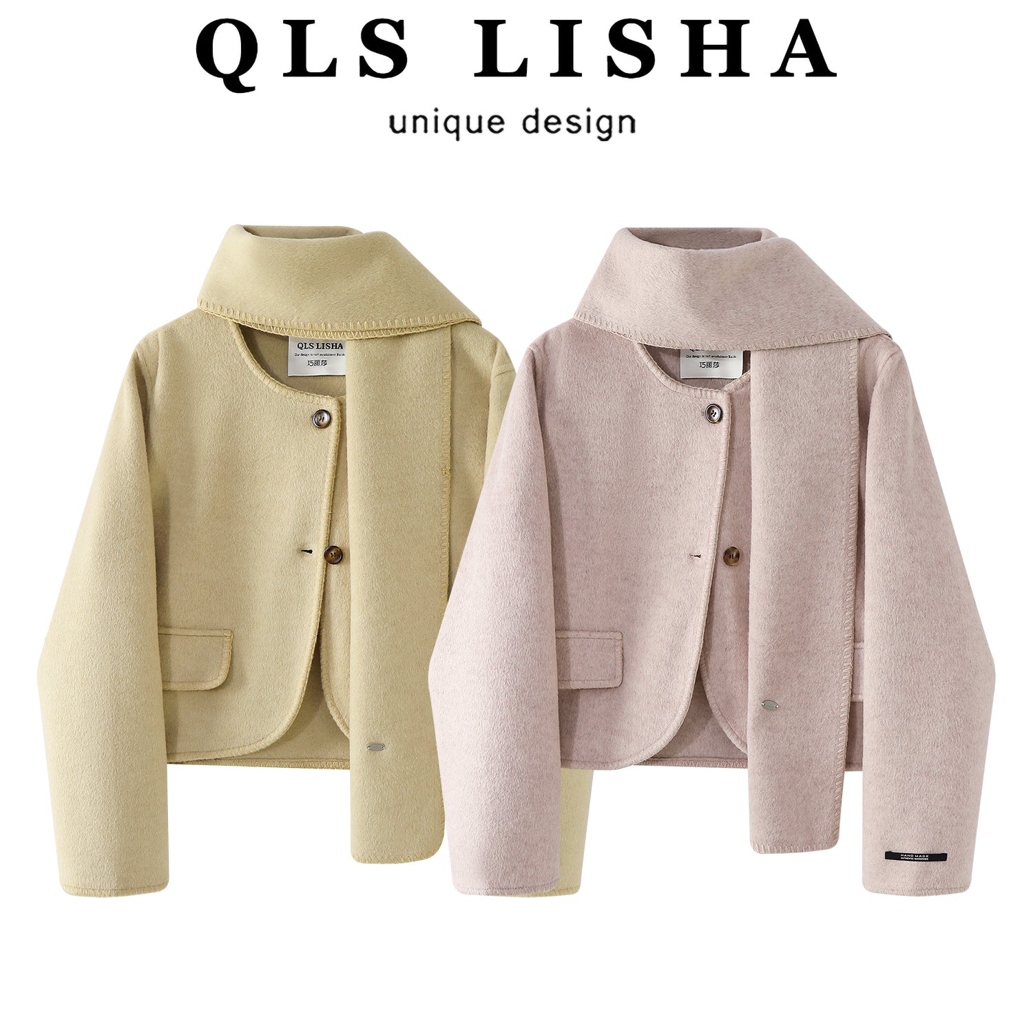 Chorissa Chanel üslubunda qadınlar üçün yun palto, Payız/Qış 2025 Yeni Koreya üslubunda yüksək keyfiyyətli çəhrayı qısa yun palto