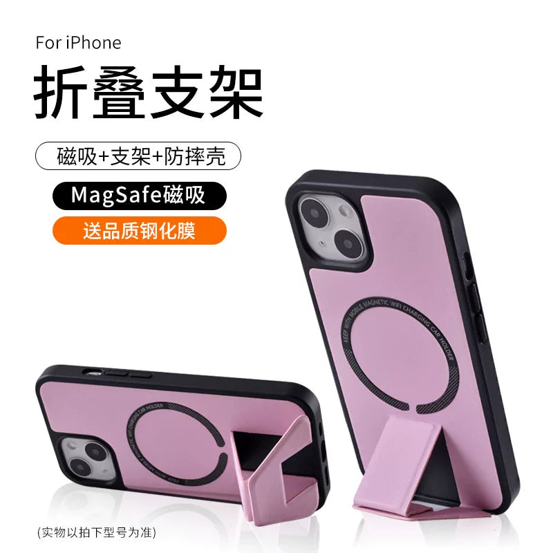 Apple 16 Pro Max telefon korpusu, dayaqlı iPhone 17 üçün tam örtüklü qoruyucu korpus, 13 dəri, 12 düşməyə davamlı, 14 kişi və qadın maqnit simsiz şarj cihazı, AIR dəri narıncı ilə uyğun yeni dəstək nöqtəsi.