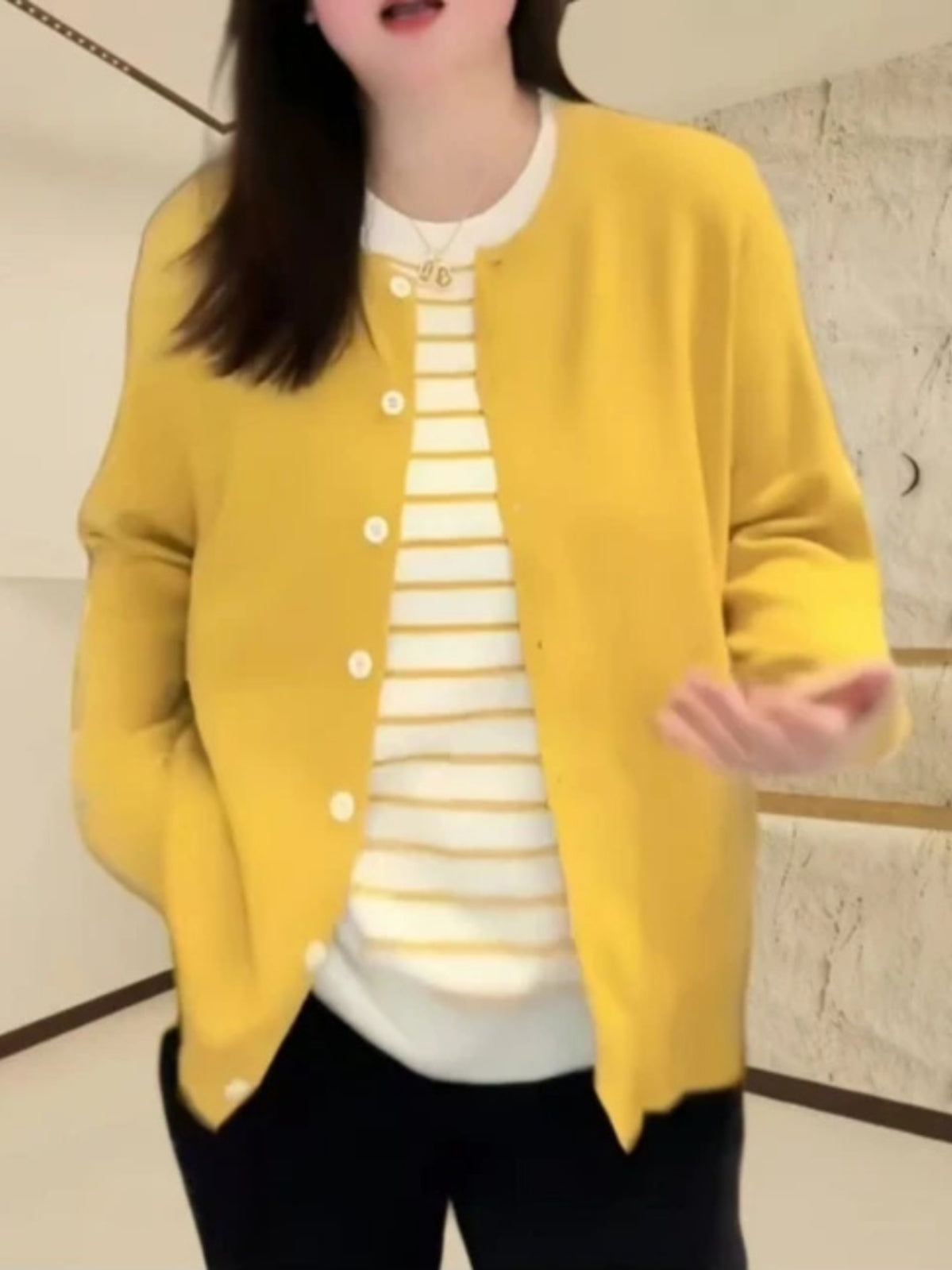 Early autumn new striped long-sleeved artificial two-piece elegant slimming daily fashion round collar knitted cardigan for plus size women