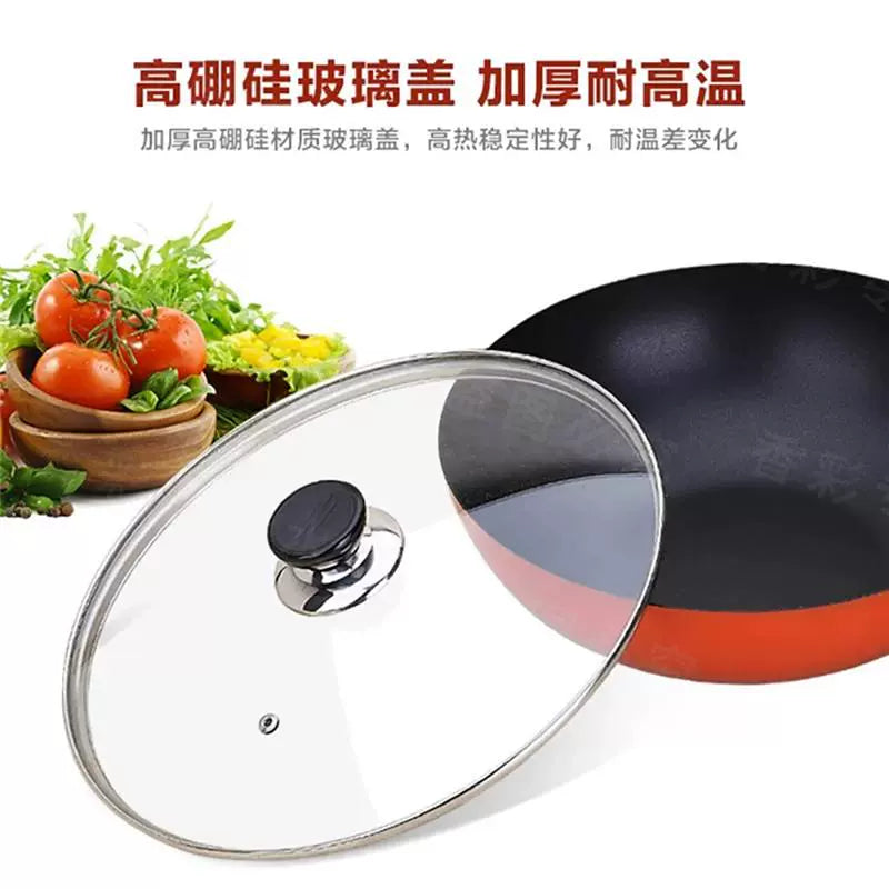 Orijinal universal qazan qapağı məişət temperli şüşə 32 sm wok 30/28/26 şəffaf yüksək temperatura davamlı yemək qapağı