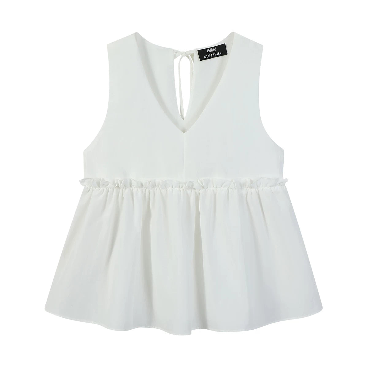 Cholisa'nın arxa tərəfində qalstuk dizaynlı, çox şirin kiçik topu, Koreya üslubunda qadınlar üçün sadə qolsuz köynək.