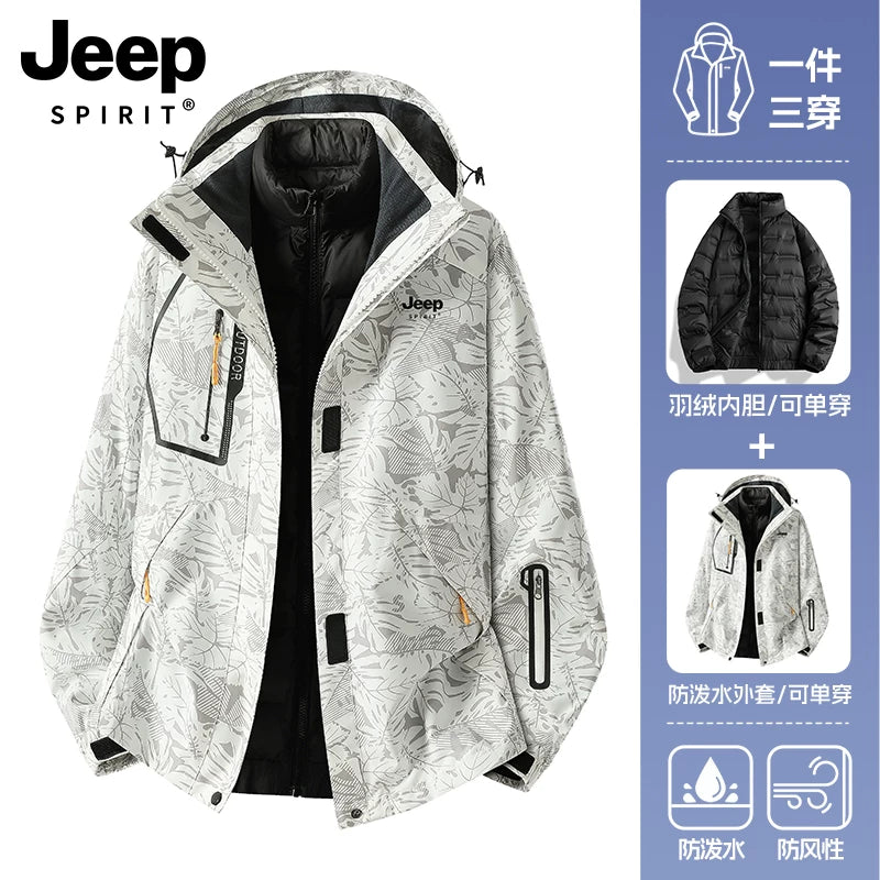 JEEP Kişilər üçün 2025-ci il Yeni Model Yaz, Payız və Qış Üçlü Birdə Yun Astarlı Qalın Kişi Üst Geyimləri