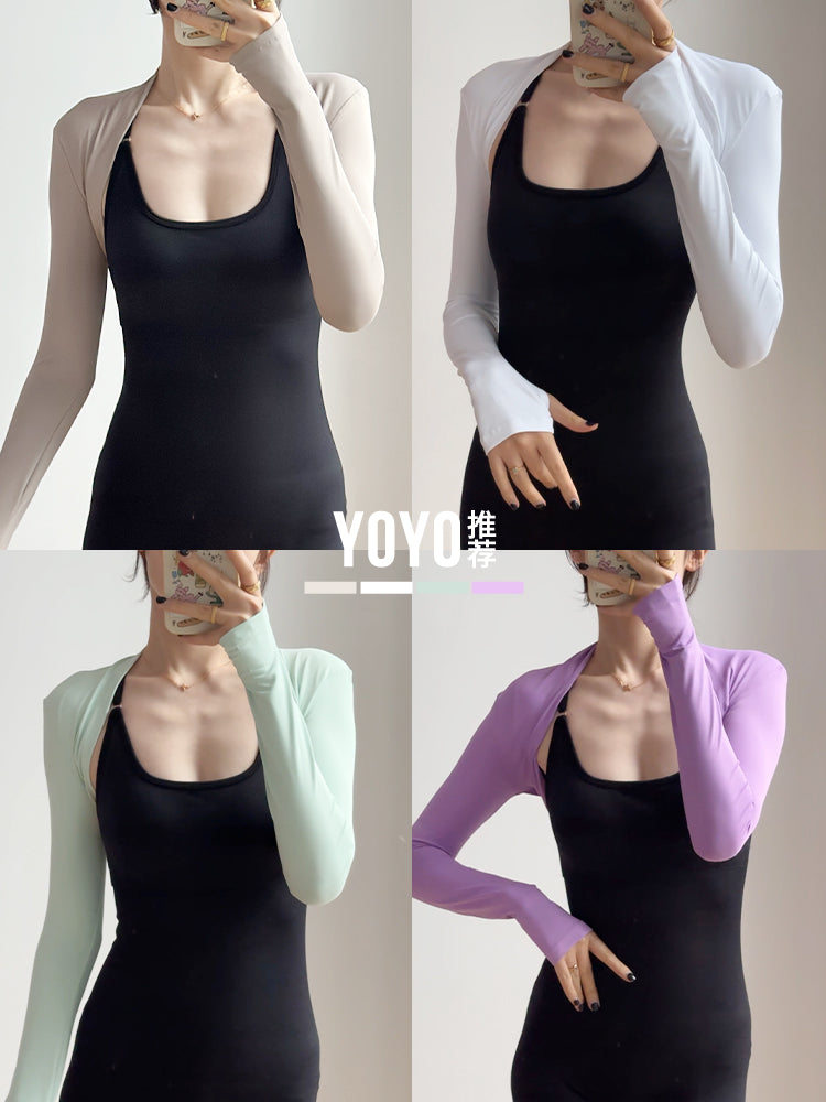 Yoyo idman uzunqollu yoqa rəqs şalını idman hırkasını yan döşləri örtən kiçik jilet Pilates məşq paltarını tövsiyə edir