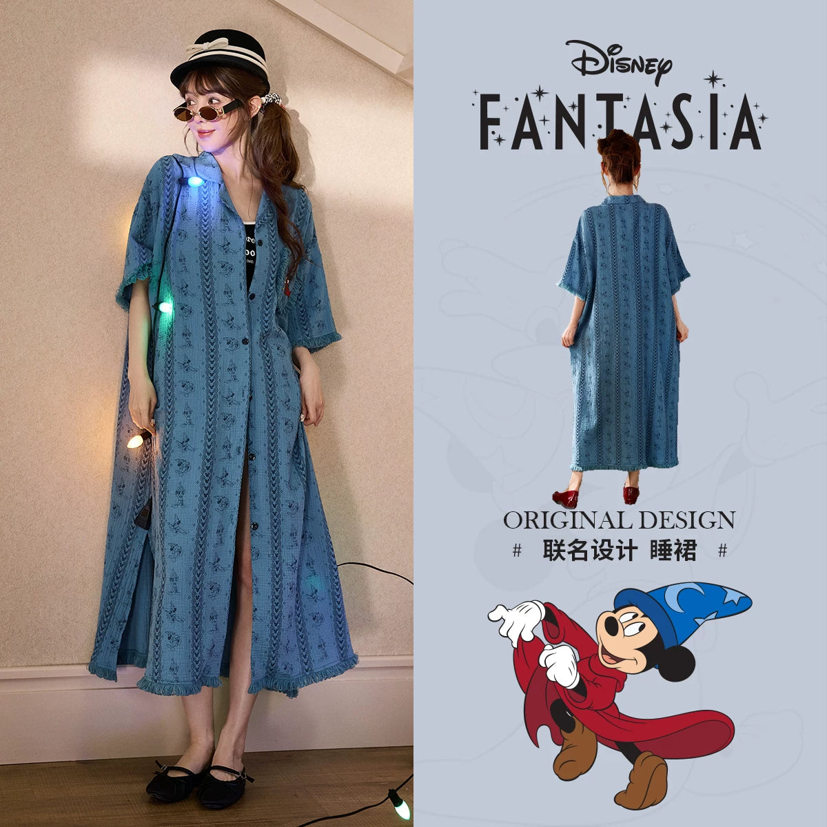 Gongdie [xarici geyinmək olar] Disney Mickey asma gecə paltarı qadınlar üçün təmiz pambıq cizgi filmi V qalstuklu sinə yastığı ev geyimi yay